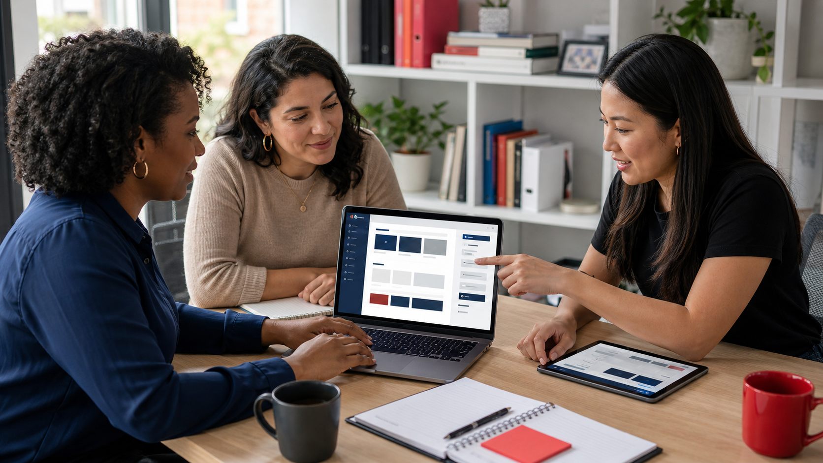 Diverse team updating website content in a clean CMS dashboard.
